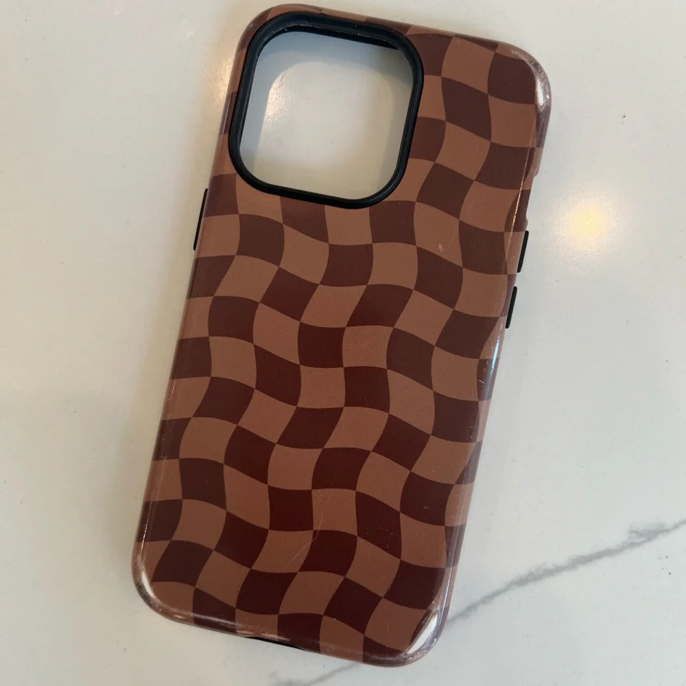 iPhone 13 Pro Phone Case‎ in Designer Checkerboard pattern, Matte Brown